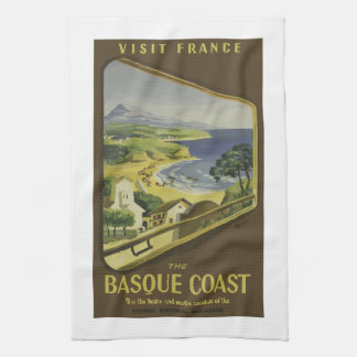 Vintage French Basque Coast train travel poster, Tea Towel