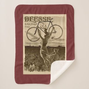 Vintage French Bicycle Advertisement Sherpa Blanket