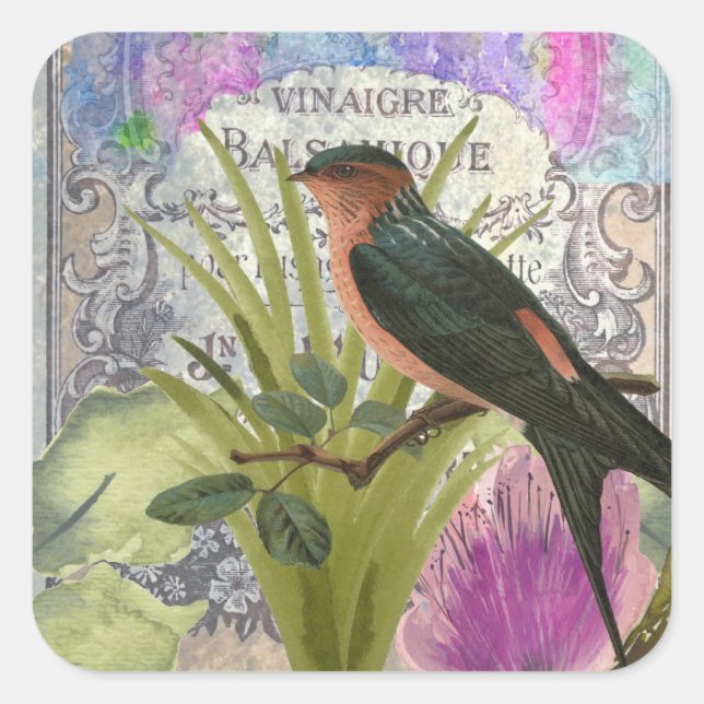 Vintage French Bird Collage Perfume Label (Front)