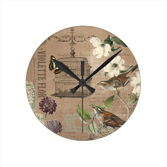 Vintage French birds and garden wall clock Zazzle