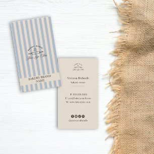 Vintage French Blue Bakery Logo Elegant Striped  Business Card