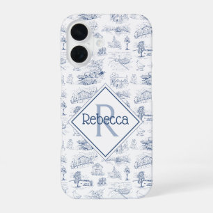 Vintage French Blue Country Farmhouse Monogram  iPhone 16 Case