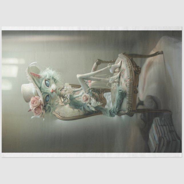 Vintage French Blue Eyed Cat Decoupage Tissue Paper (Front)