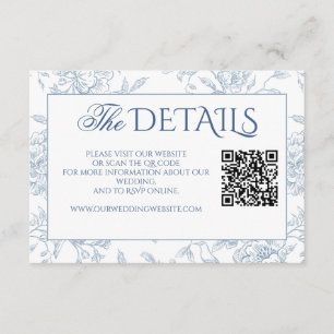 Vintage French Blue Floral Toile QR Code Website Enclosure Card