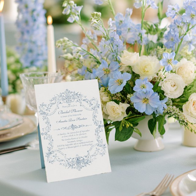 Vintage French Blue Frame Bridal Shower Invitation (Creator Uploaded)
