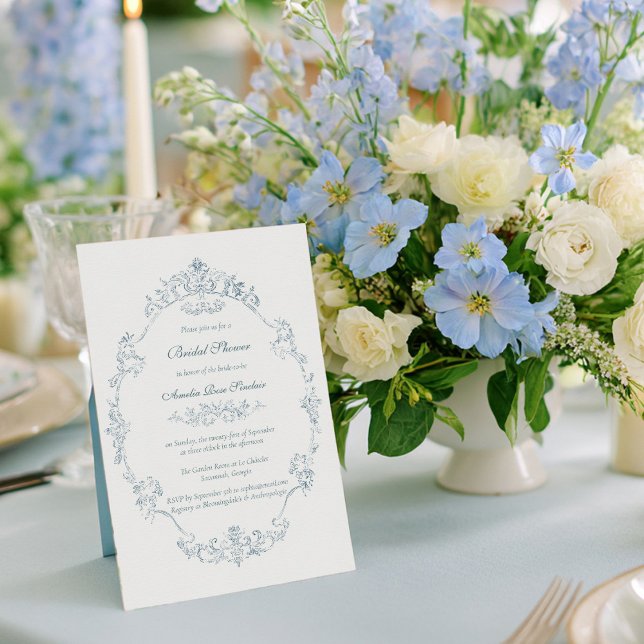 Vintage French Blue Frame Bridal Shower Invitation (Creator Uploaded)