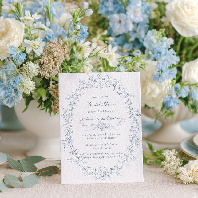 Vintage French Blue Frame Bridal Shower Invitation (Creator Uploaded)