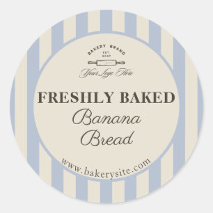 Vintage French Blue Striped Bakery Logo Product Classic Round Sticker