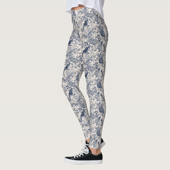 Vintage French Blue Toile Fleurie Leggings (Left)