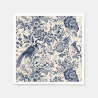 Vintage French Blue Toile Fleurie