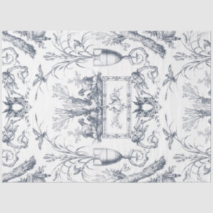 Vintage French Blue Toile Peacock Botanical Farm Tissue Paper