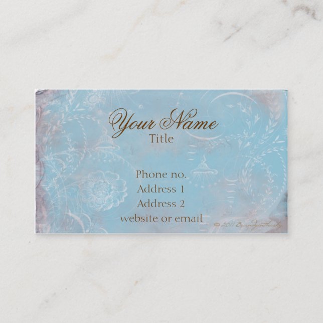 Vintage French Blue Toile & Script Business Cards (Front)