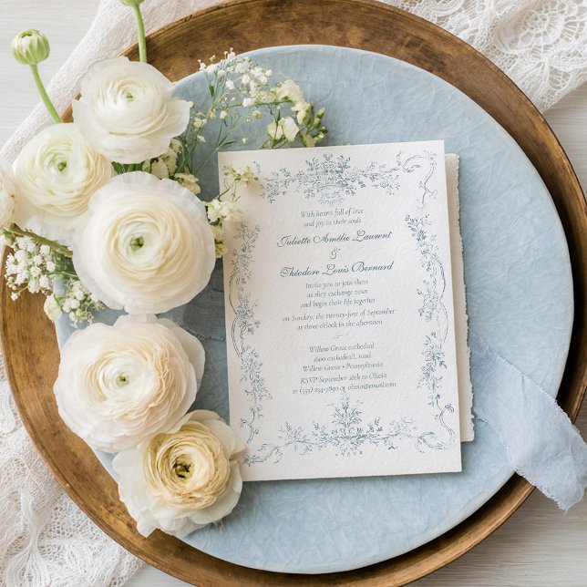 Vintage French Blue Wedding Frame Invitation (Creator Uploaded)