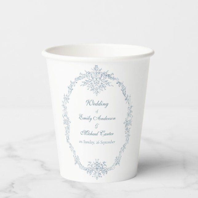 Vintage French Blue Wedding Frame Paper Cups (Front)