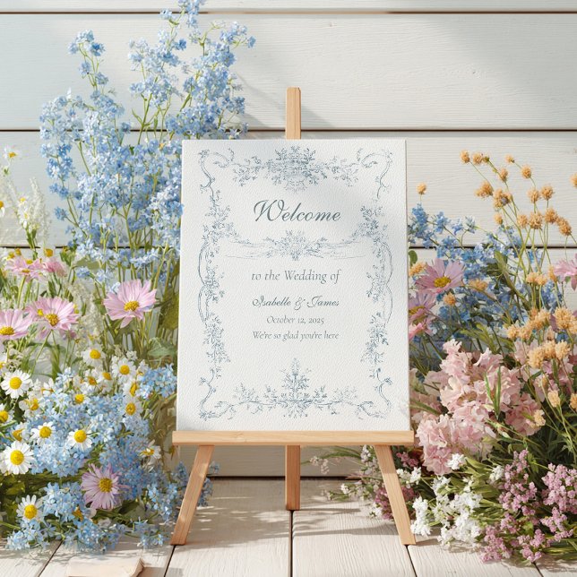 Vintage French Blue Wedding Frame Welcome Poster (Creator Uploaded)