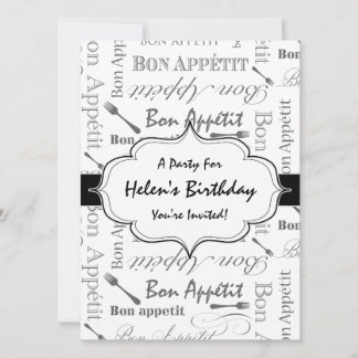 Vintage French Bon Appetit Black and White Invitation