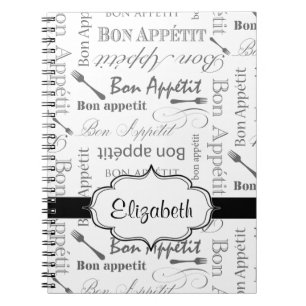 Vintage French Bon Appetit Black and White Notebook
