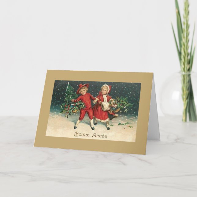 Vintage French Bonne Année New Year Greeting Card (Front)