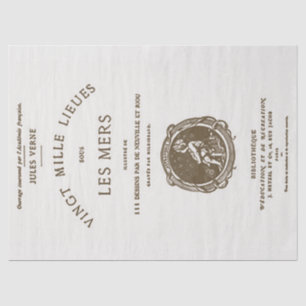 Vintage French Book Title Page Decoupage J Verne Tissue Paper
