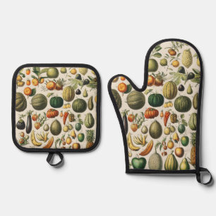 Vintage French Botanical Fruit Poster Art Oven Mitt & Pot Holder Set