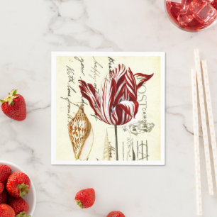 Vintage French Botanical Tulips Paris Tea Party Napkin