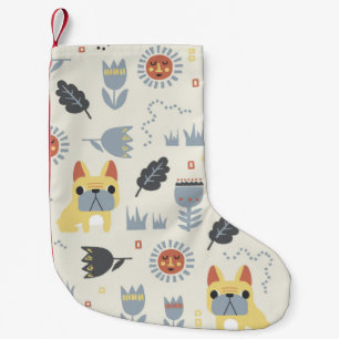 vintage French bulldog and Scandinavian flower ill Small Christmas Stocking
