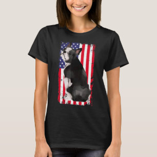 Vintage French Bulldog Dog American Flag Patriotic T-Shirt