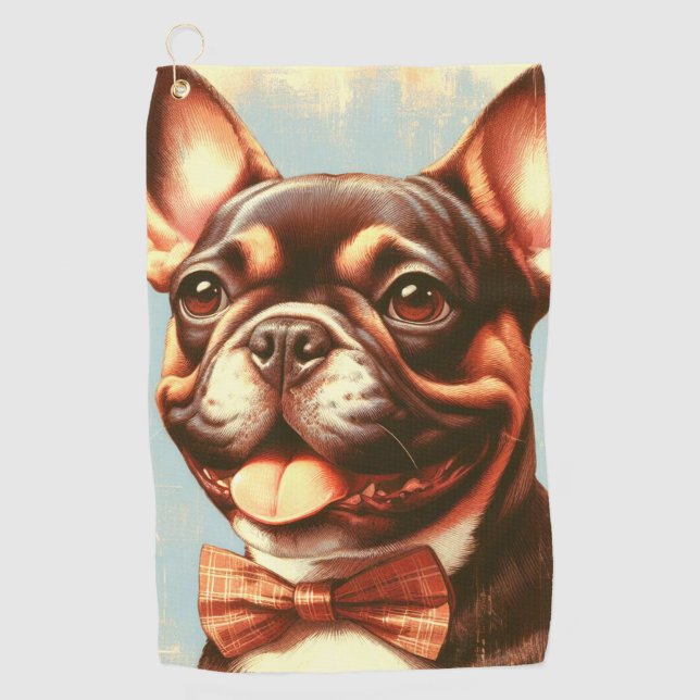 Vintage French Bulldog Painting Portrait Golf Towel (Front)