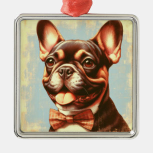 Vintage French Bulldog Painting Portrait Metal Tree Decoration