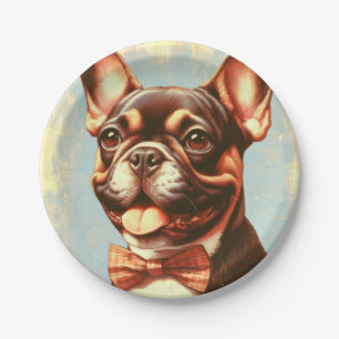 Vintage French Bulldog Painting Portrait Paper Plate