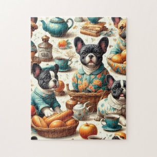 Vintage French Bulldog Seamless Jigsaw Puzzle