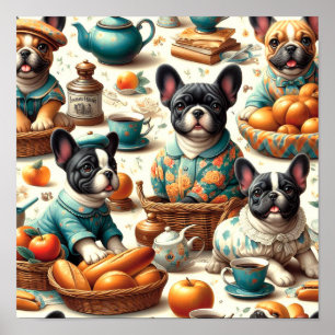 Vintage French Bulldog Seamless Poster