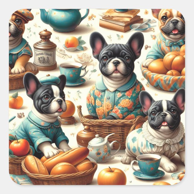 Vintage French Bulldog Seamless Square Sticker (Front)
