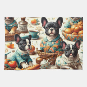 Vintage French Bulldog Seamless Tea Towel