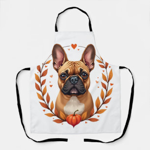 Vintage French Bulldog with Autumn Leaf Wreath and Apron
