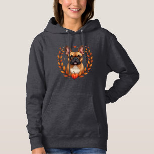 Vintage French Bulldog with Autumn Leaf Wreath and Hoodie