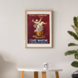 Vintage French Cafe Advertisement Repro. Art Deco Poster<br><div class="desc">This beautiful vertical French cafe advertisement reproduction poster features a man floating on the steam from a China cup of coffee. He is dressed in white with a green belt on a dark red background. Digitally restored at artist's discretion. Perfect for your home wall decor. Frame it and this would...</div>