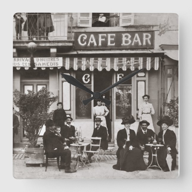 Vintage French cafe bar scene Square Wall Clock (Front)