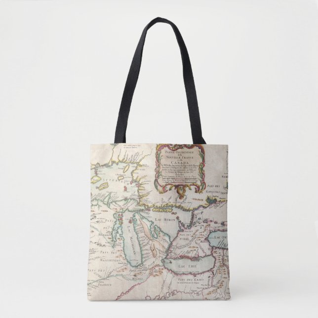 Vintage French Canada Great Lakes Map Tote Bag (Front)