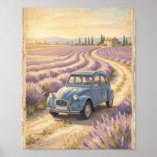 Vintage French Car in Lavender Field Poster Prov