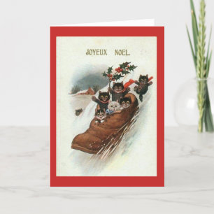 Vintage French Cats Christmas Card - Happy Christm