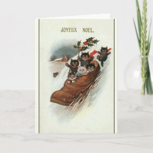 Vintage French Cats Christmas Greeting Card