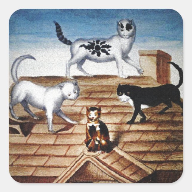 Vintage French Cats on a Roof Square Sticker (Front)
