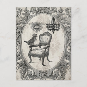 Vintage French chair and bird postcard