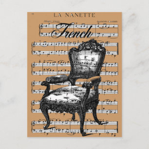 Vintage French Chair and Music Postcard