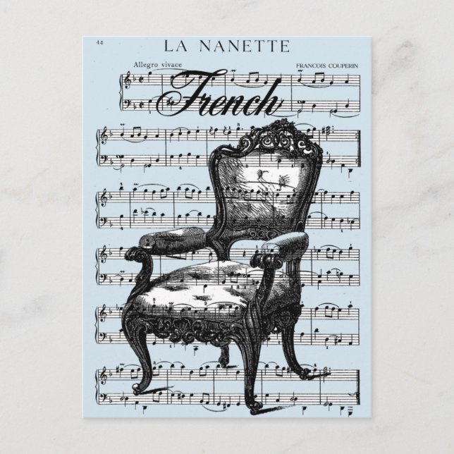 Vintage French Chair and Music Postcard (Front)