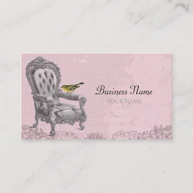Vintage French Chair on Pink Business Card (Front)