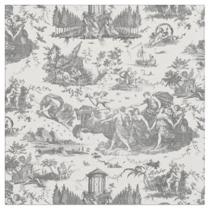 Vintage French Chariot of Dawn Toile de Jouy-Grey Fabric