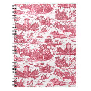 Vintage French Chariot of Dawn Toile de Jouy-Red Notebook