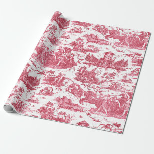 Vintage French Chariot of Dawn Toile de Jouy-Red Wrapping Paper